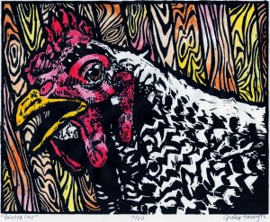 Painted Coco Collins, © Julia Forsyth, painted linocut print