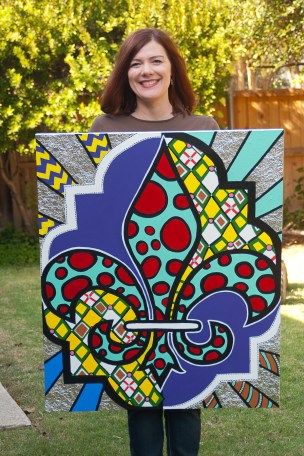 Holding a sold commissioned painting, Florentine Fleur de Lis