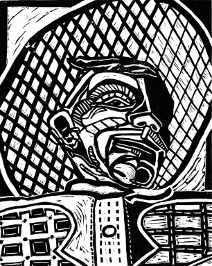 Howdy Folks!, linocut print, © Julia Forsyth